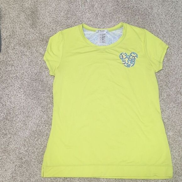 Disney Parks Women’s Size xl Athletic Run Disney Shirt Neon Yellow Mosaic VG - Picture 1 of 6
